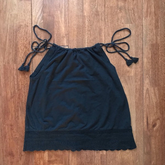 J. Crew Black Tie-Strap Eyelet Trim Tank Size: XXS - Picture 3 of 8